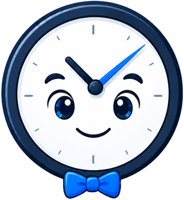 The TimeLog IQ mascot — a friendly clock character
